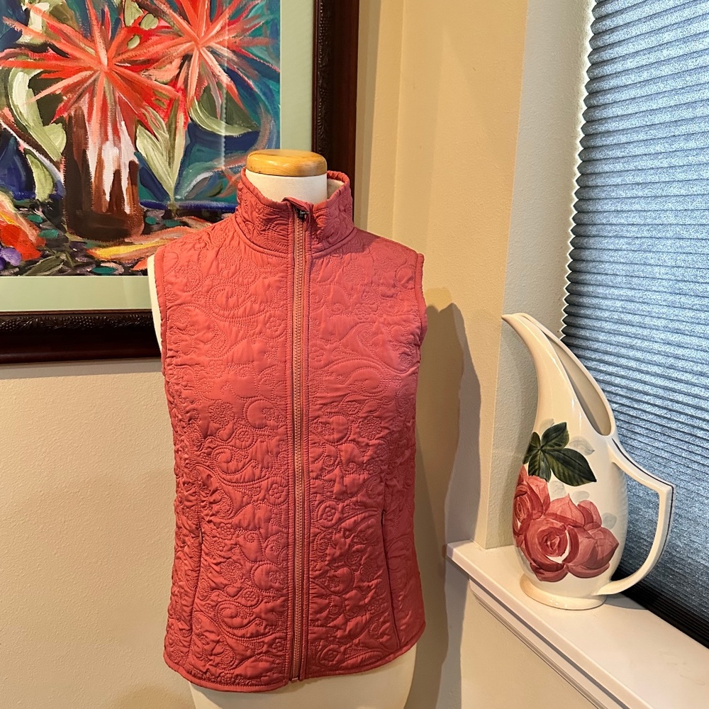 Blue Damsel Rose Color Quilted Fleece Lined Vest w/ Pockets - Size S